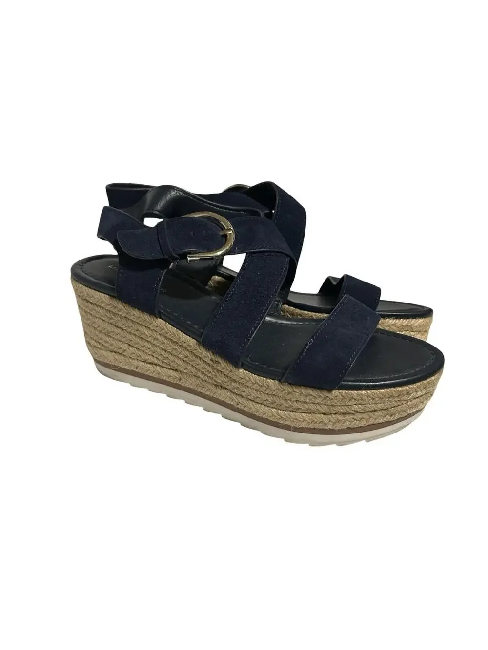 Marc Fisher Womens Size 9M Navy‎ Blue Espadrille Platform Wedge Sandals Buckle